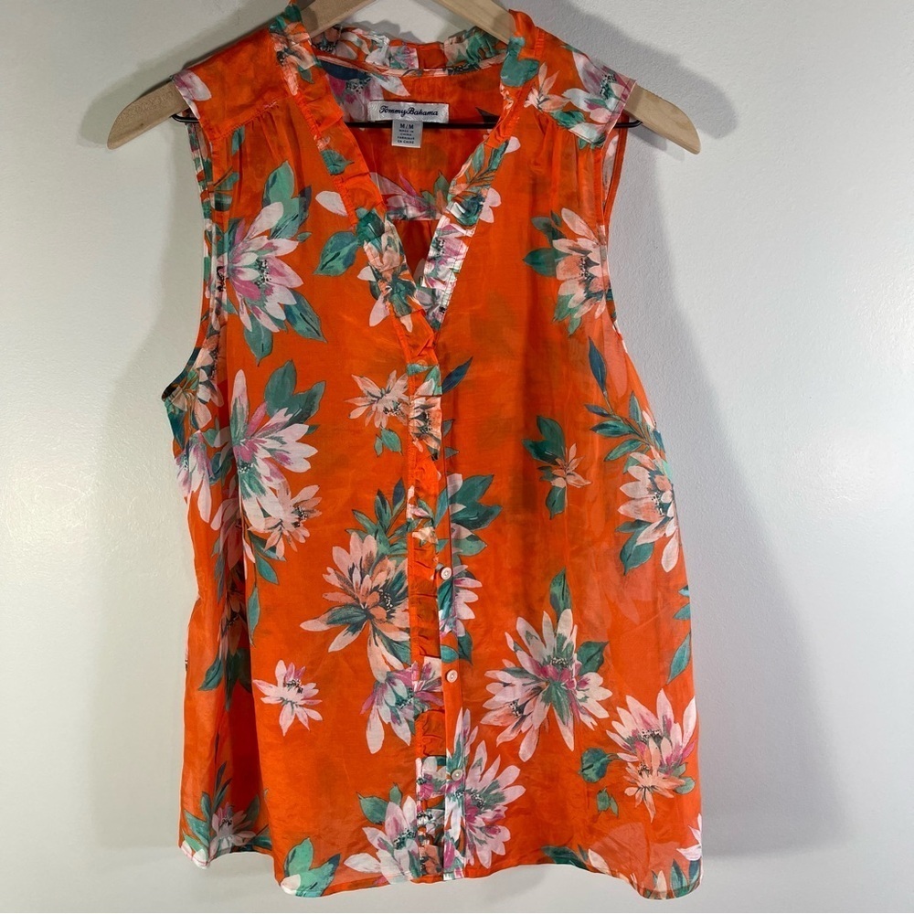 Tommy Bahama Joyful Bloom Cotton & Silk Top Size M - Picture 5 of 14